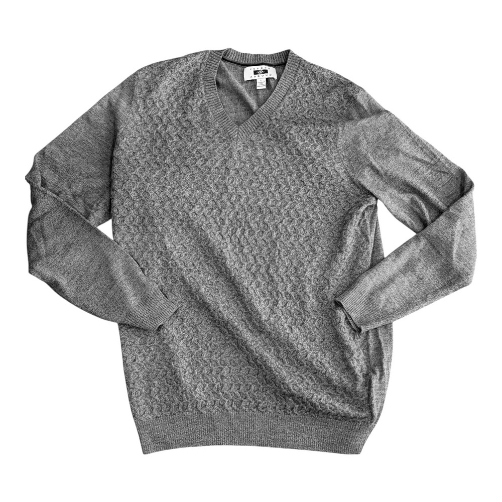Joseph Abboud Merino‎ Wool V-Neck Sweater Men's L Brown Gray Textured Y2K